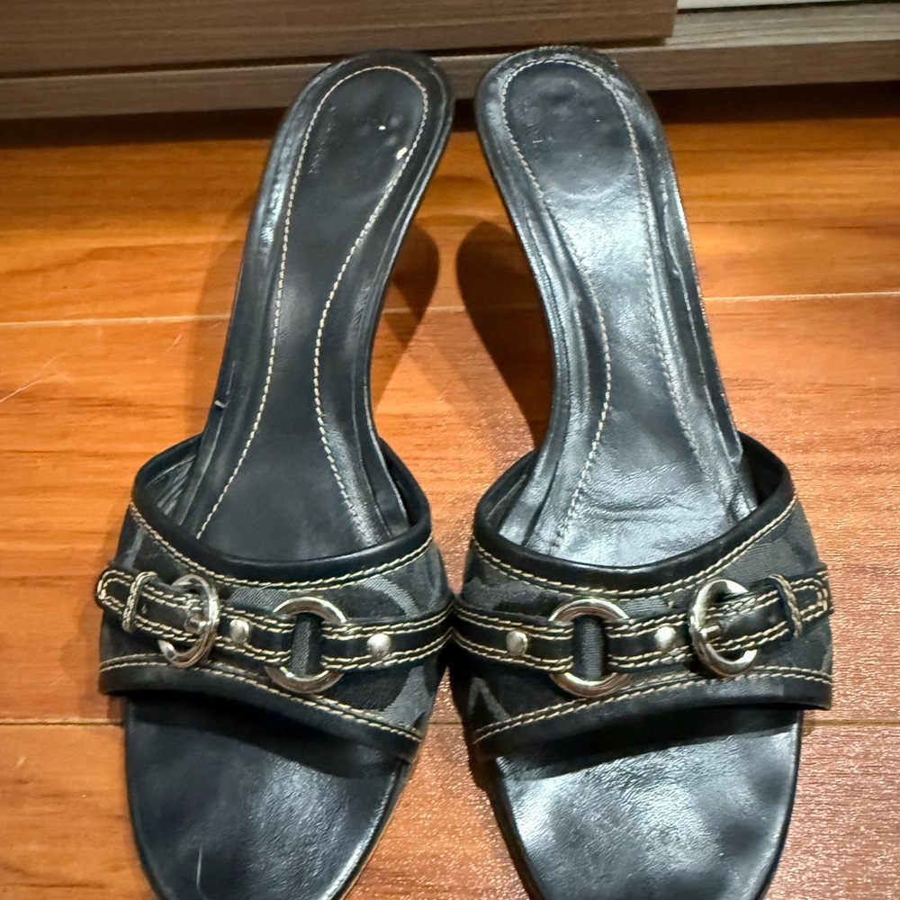 Coach Black Mules with Silver Accents